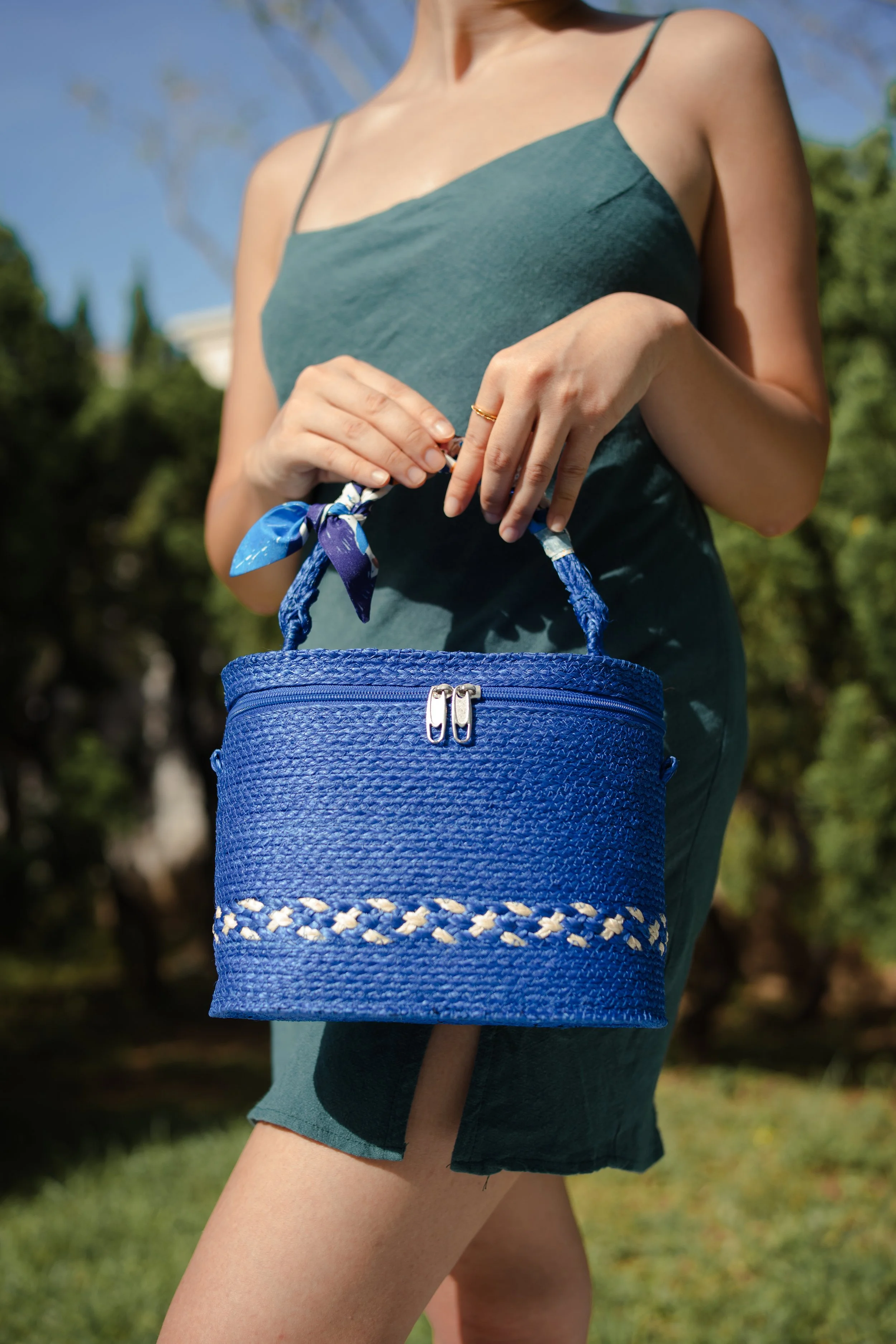 Handmade Azure Spiral Handbag by Goosebump HK - Eco-Friendly Sisal Bag